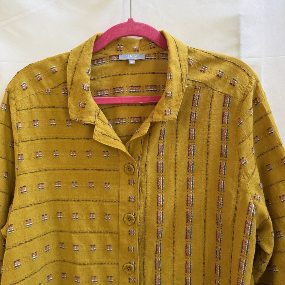 Habitat Clothes to Live in Women's Textured Button Shirt Sz L Lagenlook - Picture 2 of 11